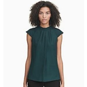 Calvin Klein XS Dark Hunter Green Pleat Flutter Cap Sleeve Top